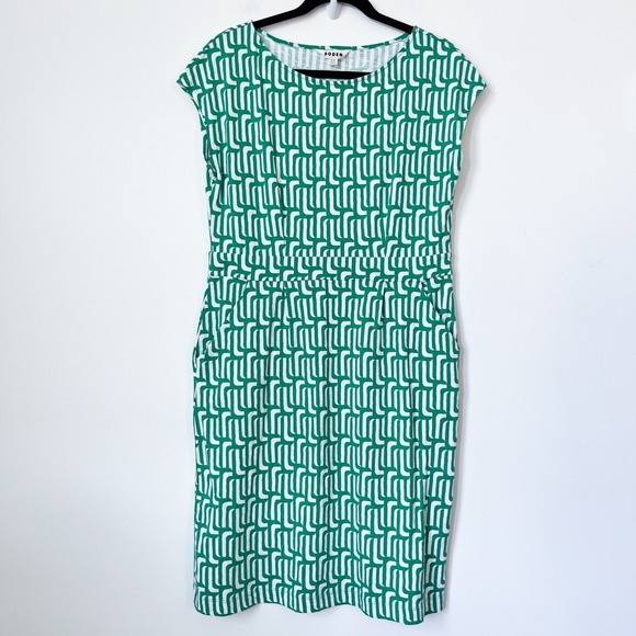 Boden Florrie Jersey Dress Green Geometric Womens 12R Pockets Office Career - Picture 2 of 14